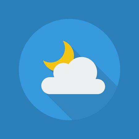Weather Flat Icon With Long Shadow. Partly Cloudy Nightのイラスト素材