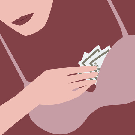 Woman with money in a bra. Business Conceptのイラスト素材