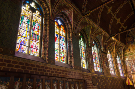 Stained Glass Windows of Basilica of the Holy Blood in Bruges, Belgiumのeditorial素材