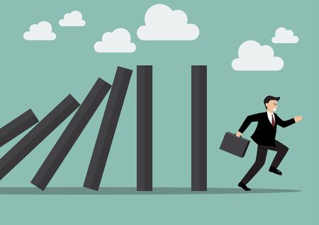 Businessman run away domino effect. Business Conceptのイラスト素材