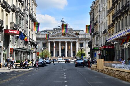 Brussels, Belgium - May 12, 2015: Peoples at Brussels Stock Exchange on May 12, 2015. The building was founded in Brussels, Belgium, by decree of Napoleon in 1801.のeditorial素材