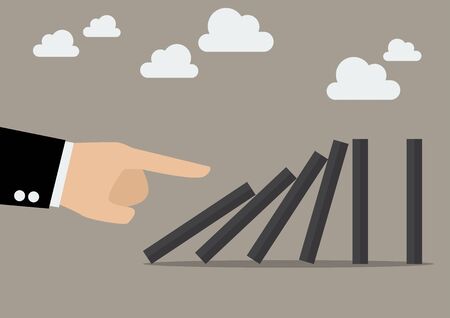 Businessman hand pushing the domino tiles. Business Conceptのイラスト素材