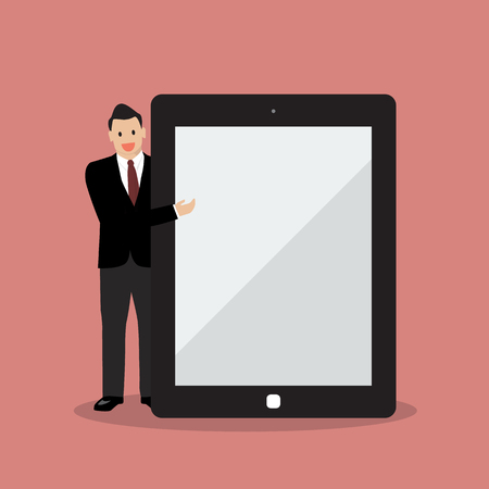 Businessman pointing to the screen of a tablet. vector illustrationのイラスト素材