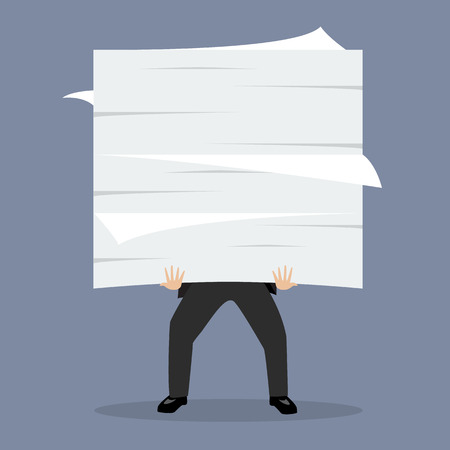 Businessman holding a lot of documents. vector illustrationのイラスト素材
