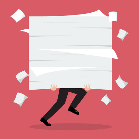 Businessman run holding a lot of documents. vector illustrationのイラスト素材