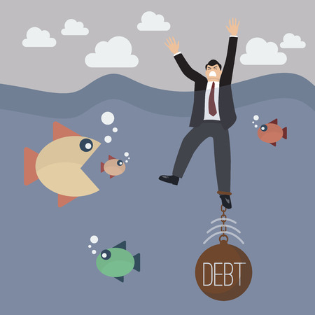 Businessman get drowned because debt weight. Business conceptのイラスト素材