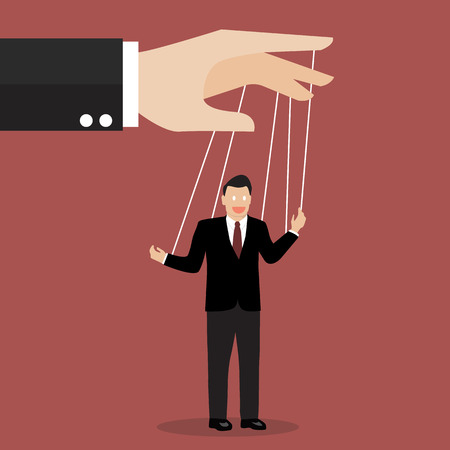 Businessman puppet on ropes. Business manipulate behind the scene conceptのイラスト素材