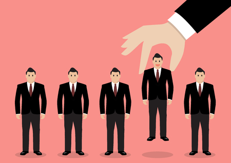 Hand choosing worker from group of businessmen. Recruitment conceptのイラスト素材