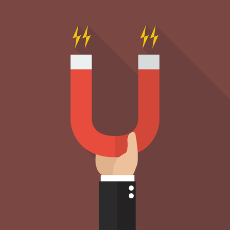 businessman holding magnet. Flat style with long shadowのイラスト素材