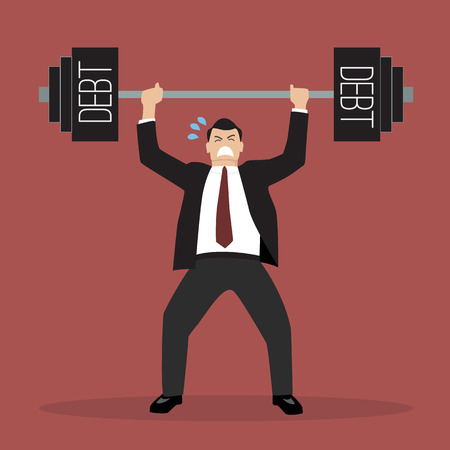 businessman lifting a heavy weight debt. Business conceptのイラスト素材