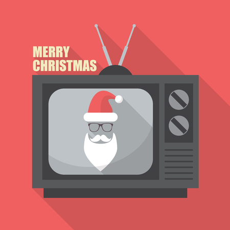 Mustache and Glasses of Santa in Retro Television. Merry Christmas Greeting Cardのイラスト素材