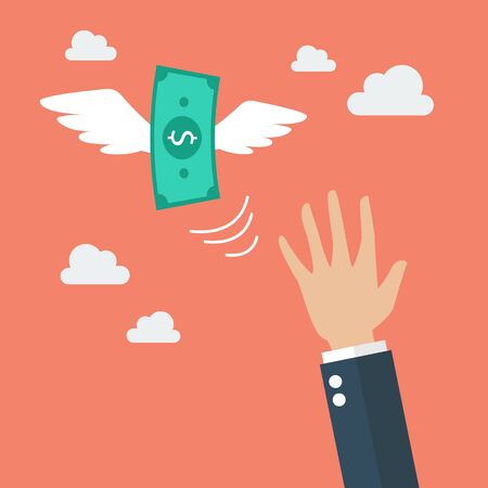 Hand catching a money fly. Business conceptのイラスト素材
