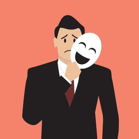 Fake businessman holding a smile mask. vector illustrationのイラスト素材