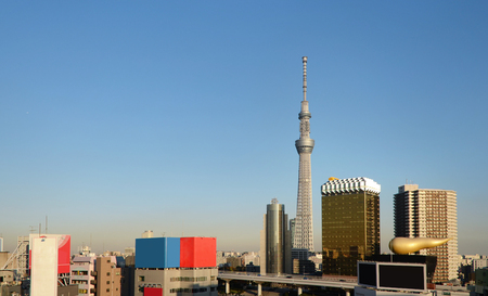 Tokyo Sky tree amd skyscraper in Asakusa district, Tokyo, Japan.のeditorial素材