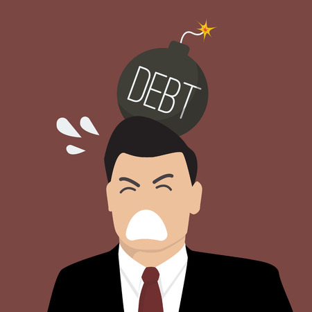 Businessman with debt bomb on his head. Business risk conceptのイラスト素材