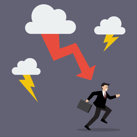 Businessman run away from thunderstorm. Business conceptのイラスト素材
