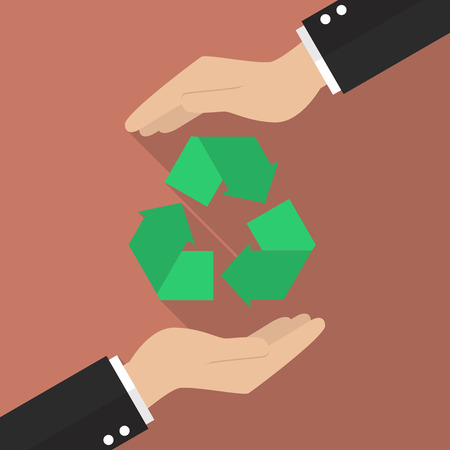 Hands holding recycle icon. Vector Illustrationのイラスト素材