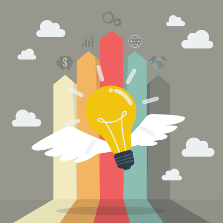 Lightbulb flying with arrow bar chart. Business conceptのイラスト素材