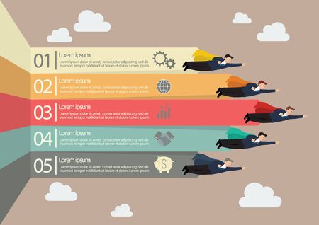 Businessmen superhero with arrows infographic. Business conceptのイラスト素材