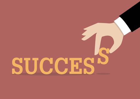 Hand inserts the last alphabet into success word. Business conceptのイラスト素材