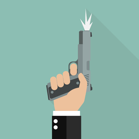 Hand firing a gun for starting race. Business startup conceptのイラスト素材