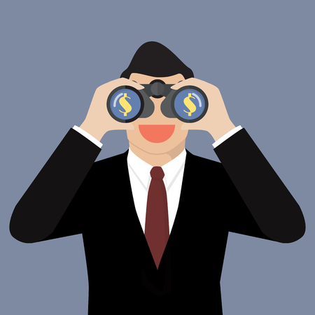 Businessman use binoculars looking for money. Business vision conceptのイラスト素材