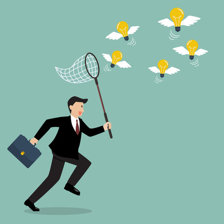 Businessman trying to catch lightbulb idea. Business idea conceptのイラスト素材