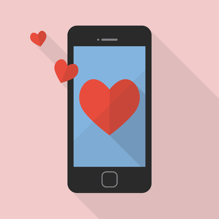 Heart icon on smart phone. Flat style designのイラスト素材