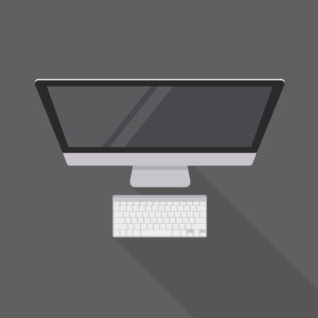 Computer desktop and keyboard top view. flat style with long shadowのイラスト素材