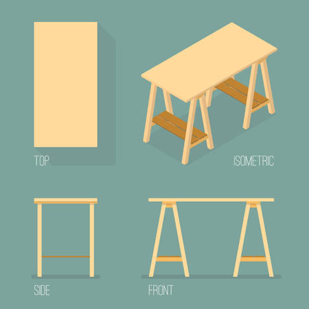 Set of modern office table isometric drawing. Flat styleのイラスト素材