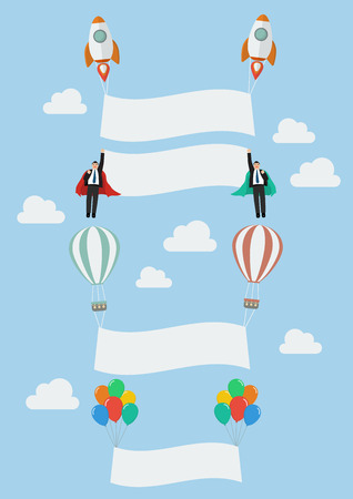 Set of balloon rocket and the flying businessman. Vector Illusrtrationのイラスト素材