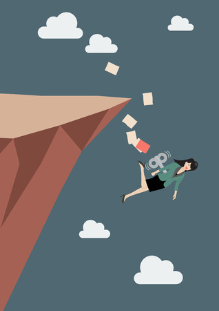 Mechanical business woman fall into the abyss. Business conceptのイラスト素材