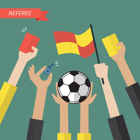 Referee hand holding a soccer icons. Vector illustrationのイラスト素材