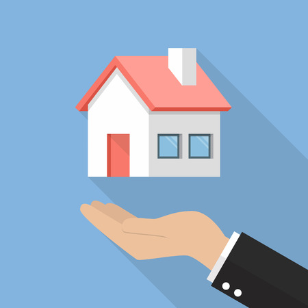 Hand with house flat icon with long shadowのイラスト素材