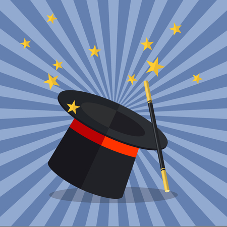 Magician Hat with Magician Wand. Vector illustrationのイラスト素材