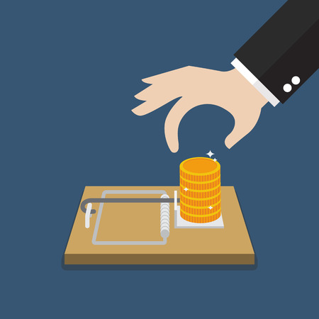 Businessman hand pick money from mousetrap. Business conceptのイラスト素材