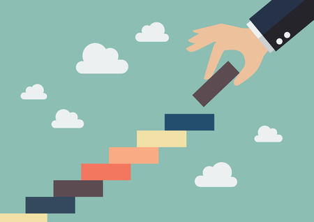 Business hand insert a piece of staircase. Financial business planのイラスト素材