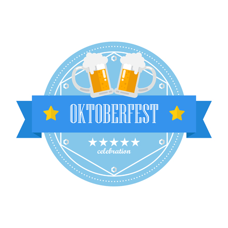 Beer festival Oktoberfest retro flat badge. Vector illustrationのイラスト素材