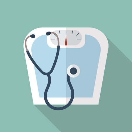 Stethoscope and weighting apparatus. Flat style vector illustrationのイラスト素材