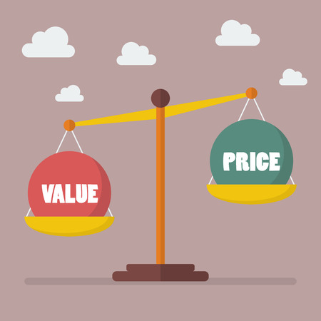 Value and Price balance on the scale. Business Conceptのイラスト素材