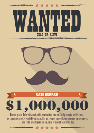 Most wanted man with mustache and glasses poster. western style vector illustrationのイラスト素材