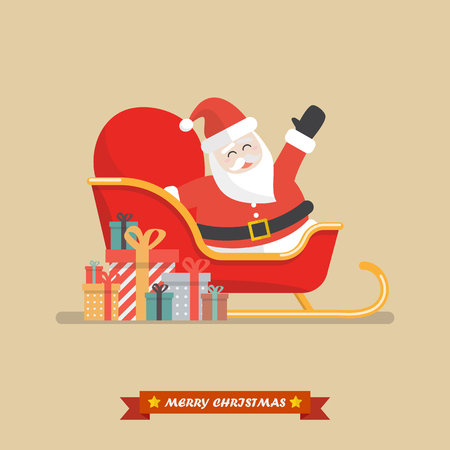 Santa claus on a sleigh with piles of presents. Vector illustrationのイラスト素材
