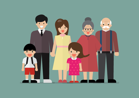 Big family together in flat style. Vector illustrationのイラスト素材