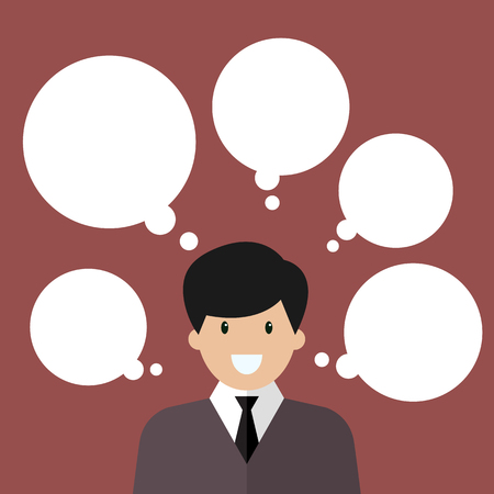 Thinking businessman with a lot of bubbles. Vector illustrationのイラスト素材