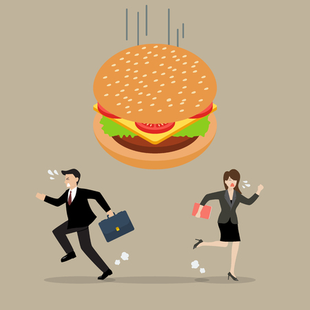 Business people run away from hamburger crisis. Business conceptのイラスト素材