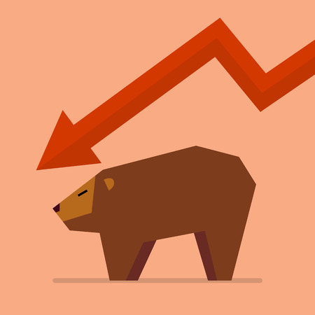Bear with graph down trend. vector illustrationのイラスト素材
