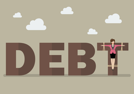 Business woman crucified on debt. Business conceptのイラスト素材