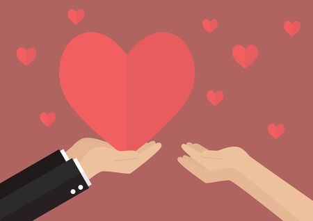 Man giving heart to a woman. Vector illustrationのイラスト素材