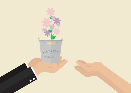Man giving flowers to a woman. Vector illustrationのイラスト素材