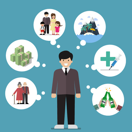 Businessman dreaming a good life. Concept of work and life balanceのイラスト素材